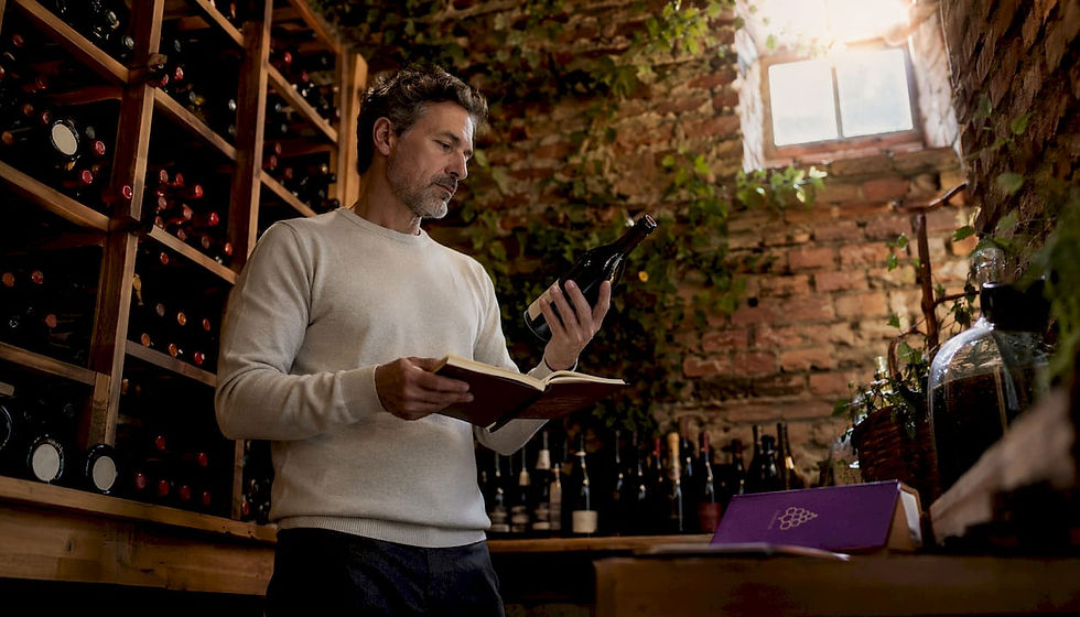 Wine collector checking cellar temperature gauge