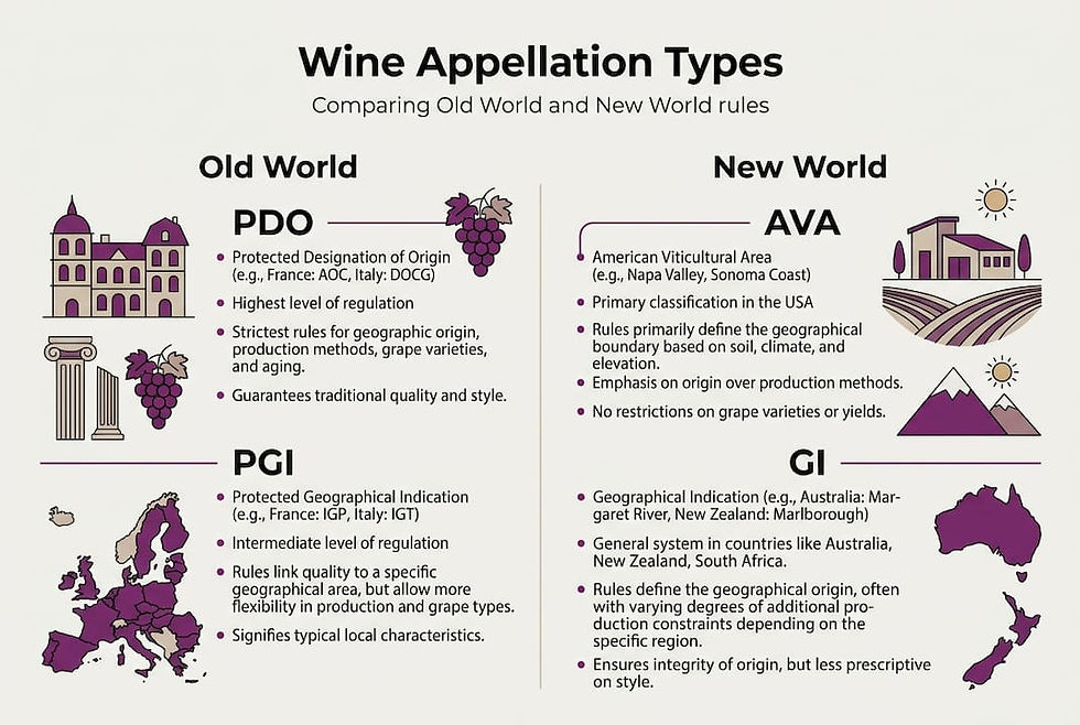 Infographic comparing wine appellation systems