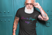 Man wearing black Born to Boogie baby t-shirt