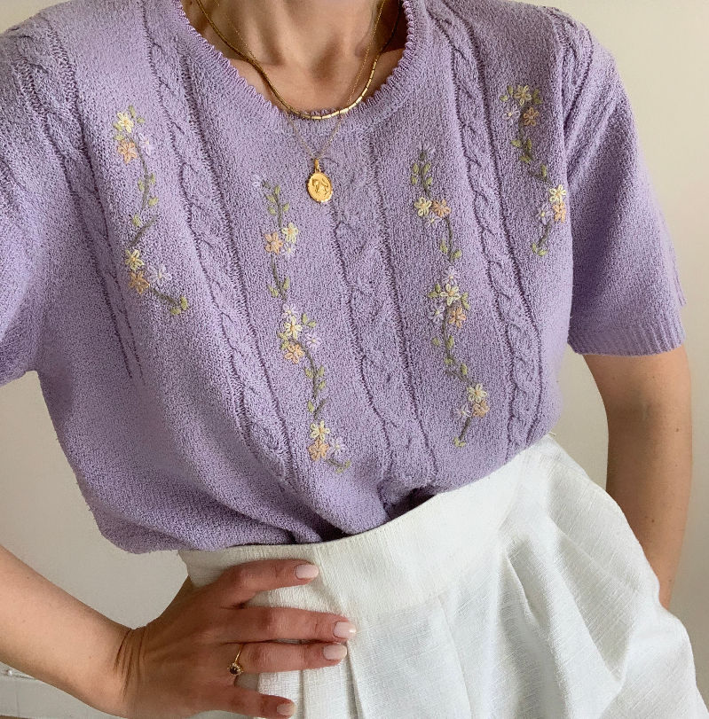 Miniature : Pull lavande fleuri