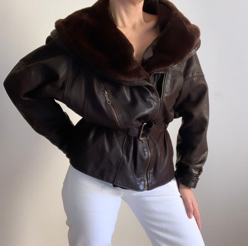 Miniature : Veste cuir chocolat