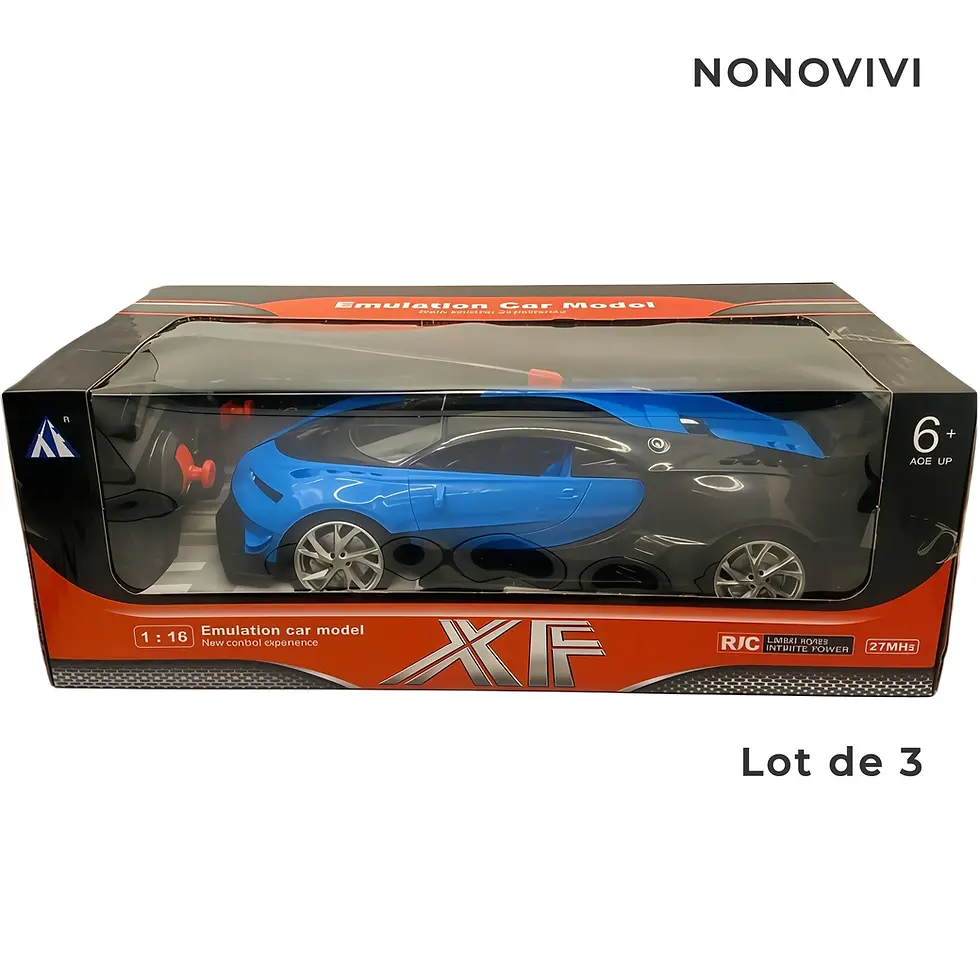 Voiture télécommandée bleue 1-16 design futuriste modèle sport lot de 3 emballage