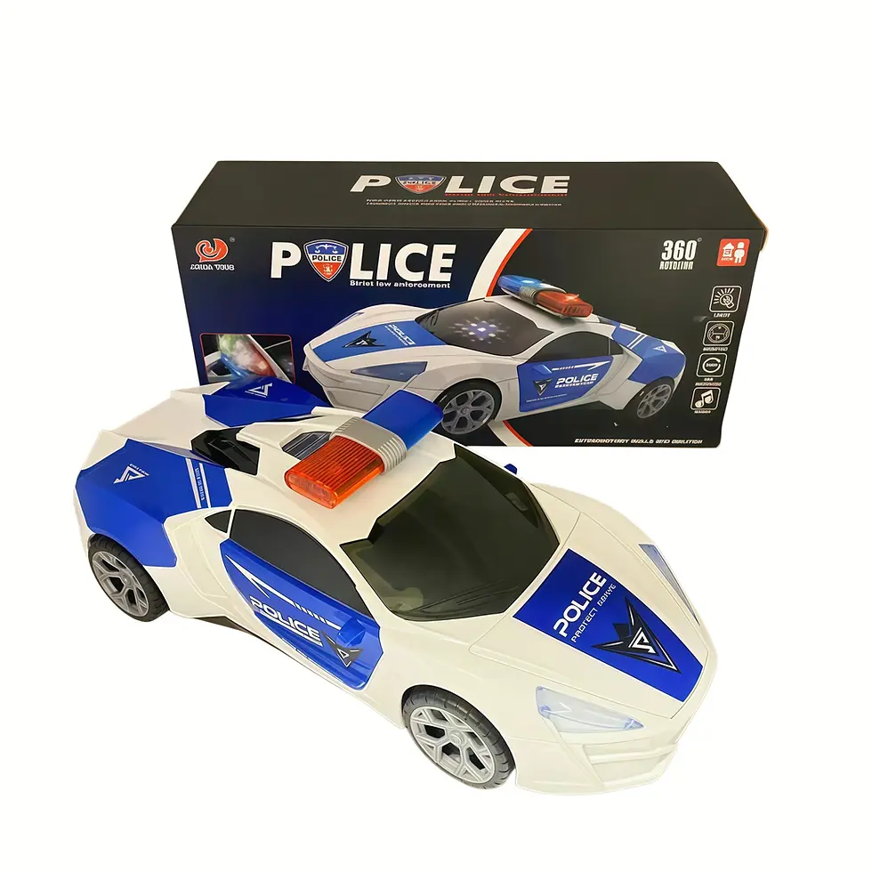 Voiture de police jouet avec lumières LED et sons, voiture enfant 25 cm avec ouverture des portes et rotation