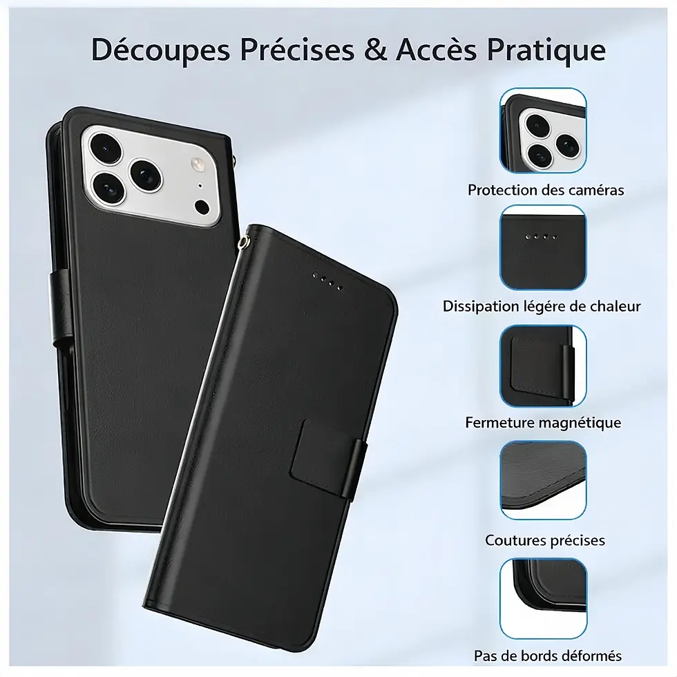 Miniature : coque etui noir portefeuille iphone17 pro