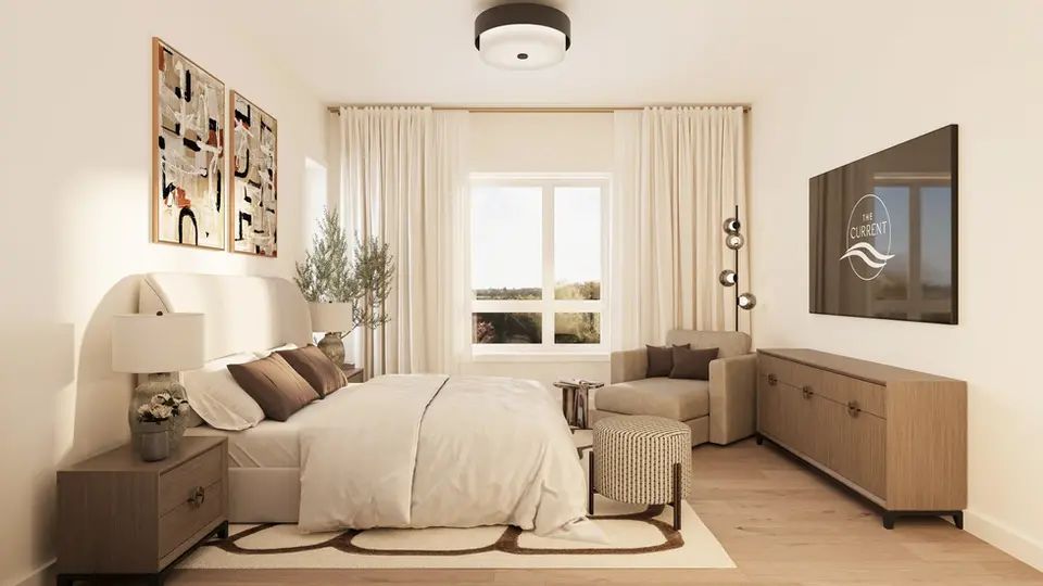 Primary bedroom in luxury condo, sunbathed and cozy, private