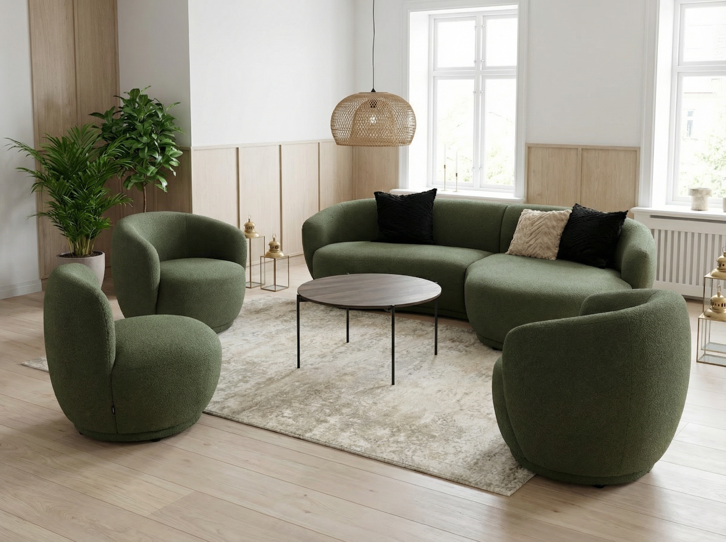 Amber hjørnesofa høgre, her avbildet sammen med Amber svingstol med og uten arm