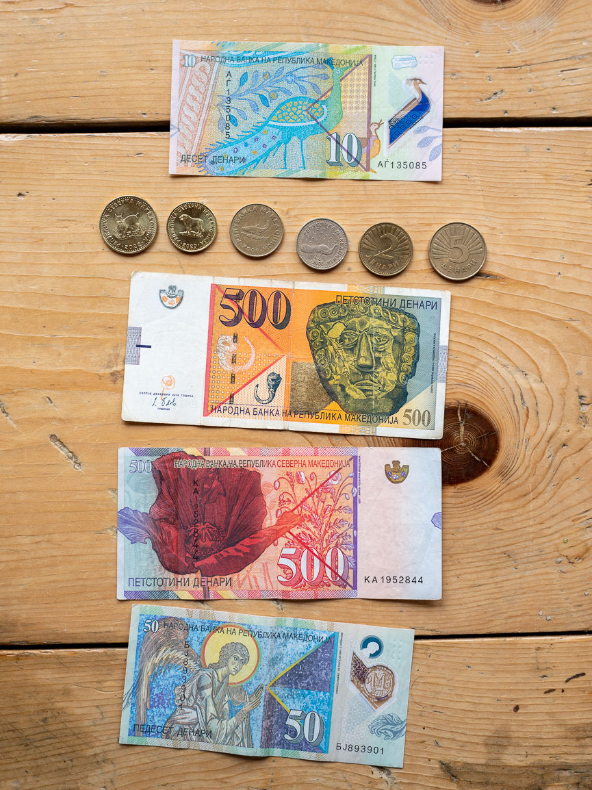 Photograph of Macedonian Denar, the colourful currency in in Skopje, North Macedonia. Shot with Nikon Z7 and Nikon 40mm f/2 lens.