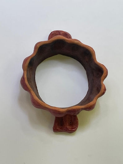Handcrafted round ceramic lamp shade collar for garden light, featuring a rich red exterior and deep black interior, with wavy edges and a unique texture – Light Jewels 6 Red and Black, Model 0071
