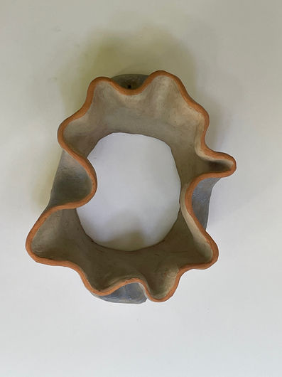 Handcrafted turquoise-grey ceramic lamp shade collar for garden light with terracotta wave rim – Light Jewels 3 Turquoise, Model 0068
