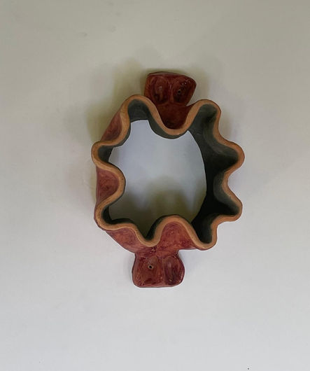 Handcrafted oval red ceramic lamp shade collar for garden light with wavy edges – Light Jewels 4 Oval Red, Model 0069