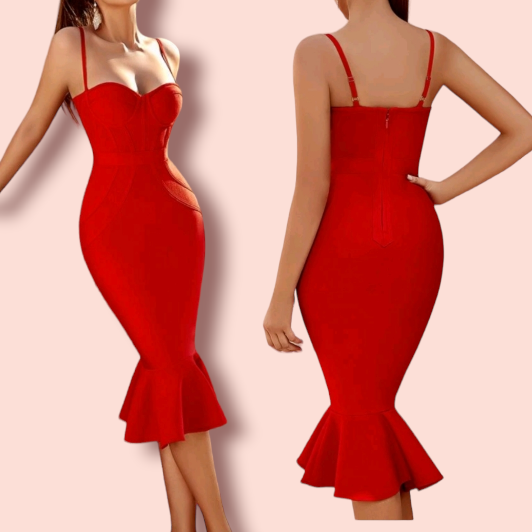 Bandage Kleid Rot Volant 