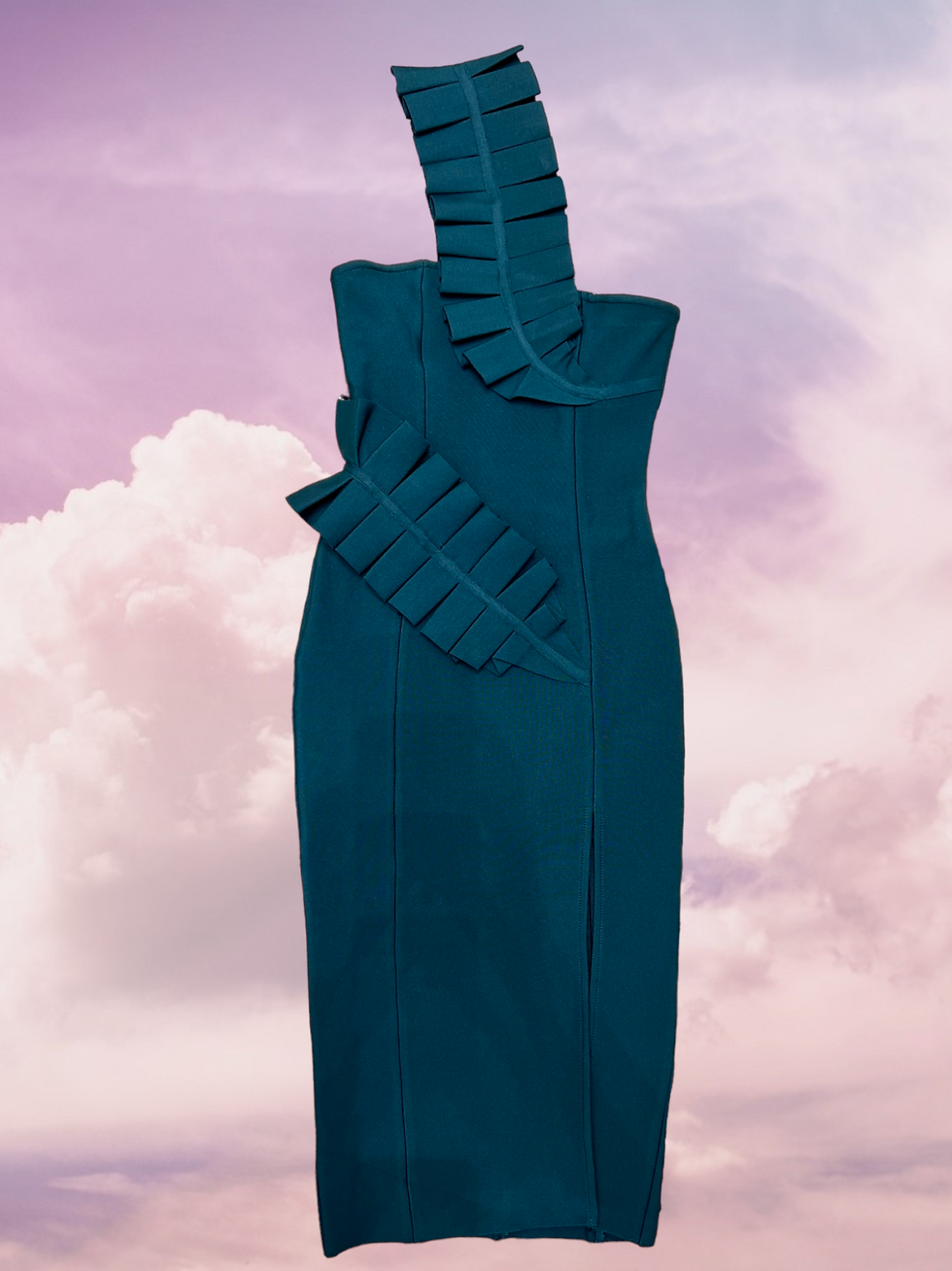 Miniatyrbilde: Bandage Kleid mit Volants Petrol 