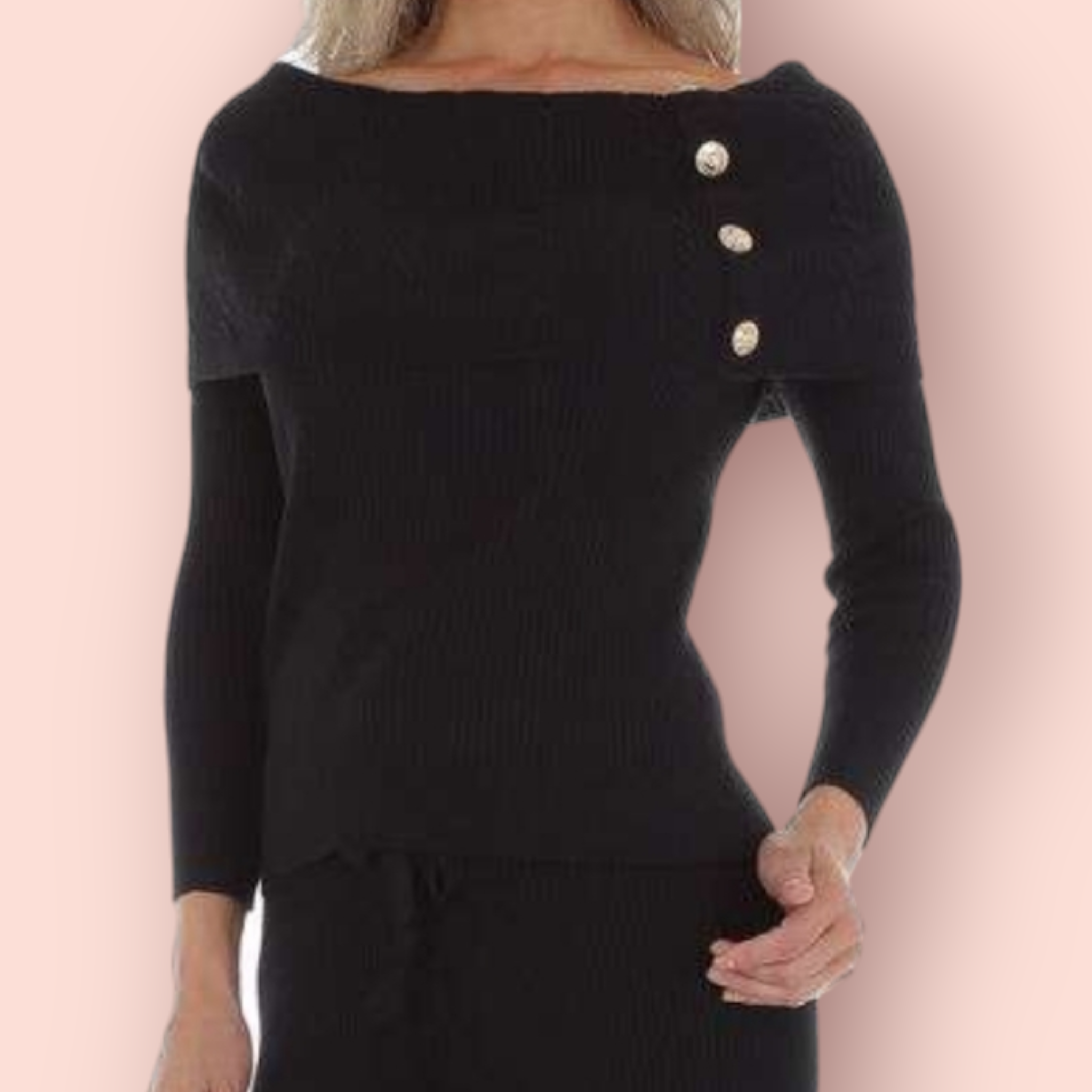 Off shoulder Pullover mit goldene Knöpfe 