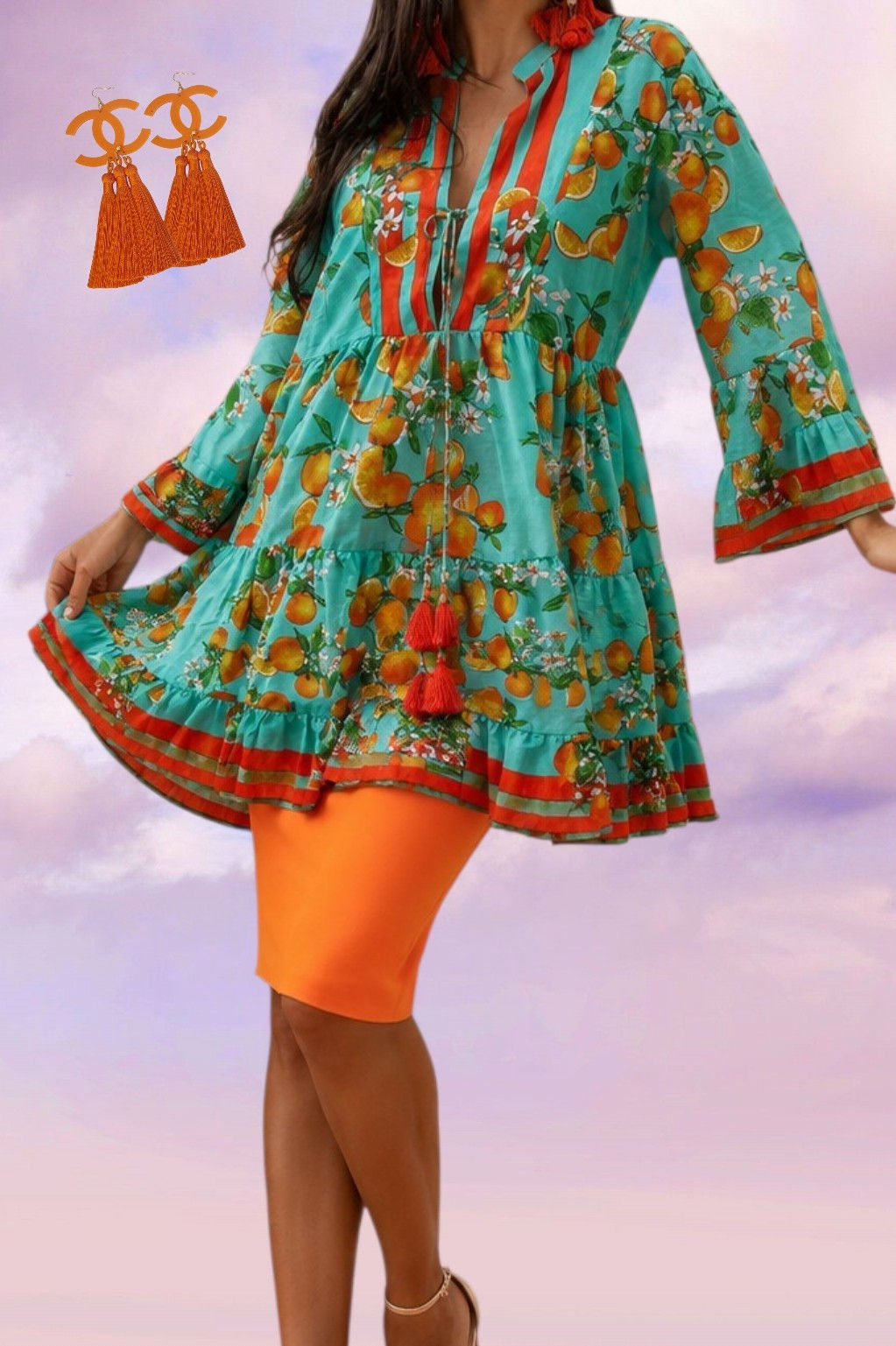 Sommerliche Tunika mit Orangen-Print 🍊