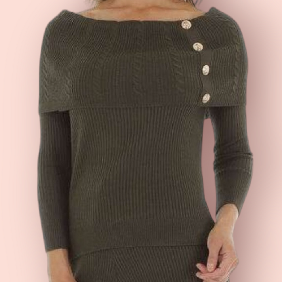Küçük resim: Off shoulder Pullover mit goldene Knöpfe 
