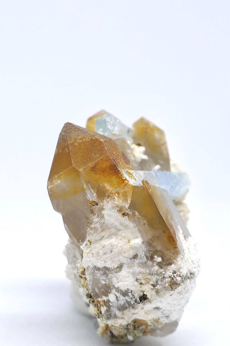 Smoky Quartz and Aquamarine on Feldspar
