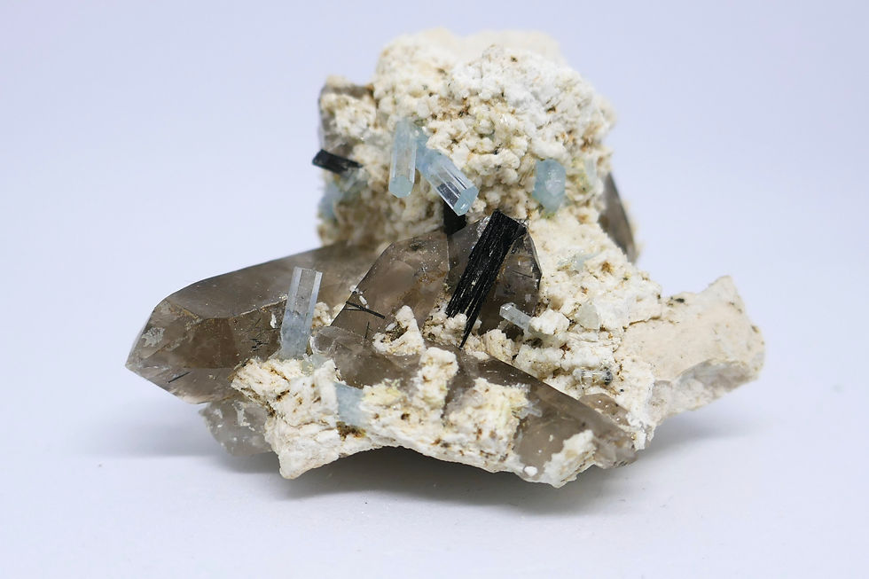 Quartz var. Smoky w/ Aquamarine, Schorl, Feldspar
