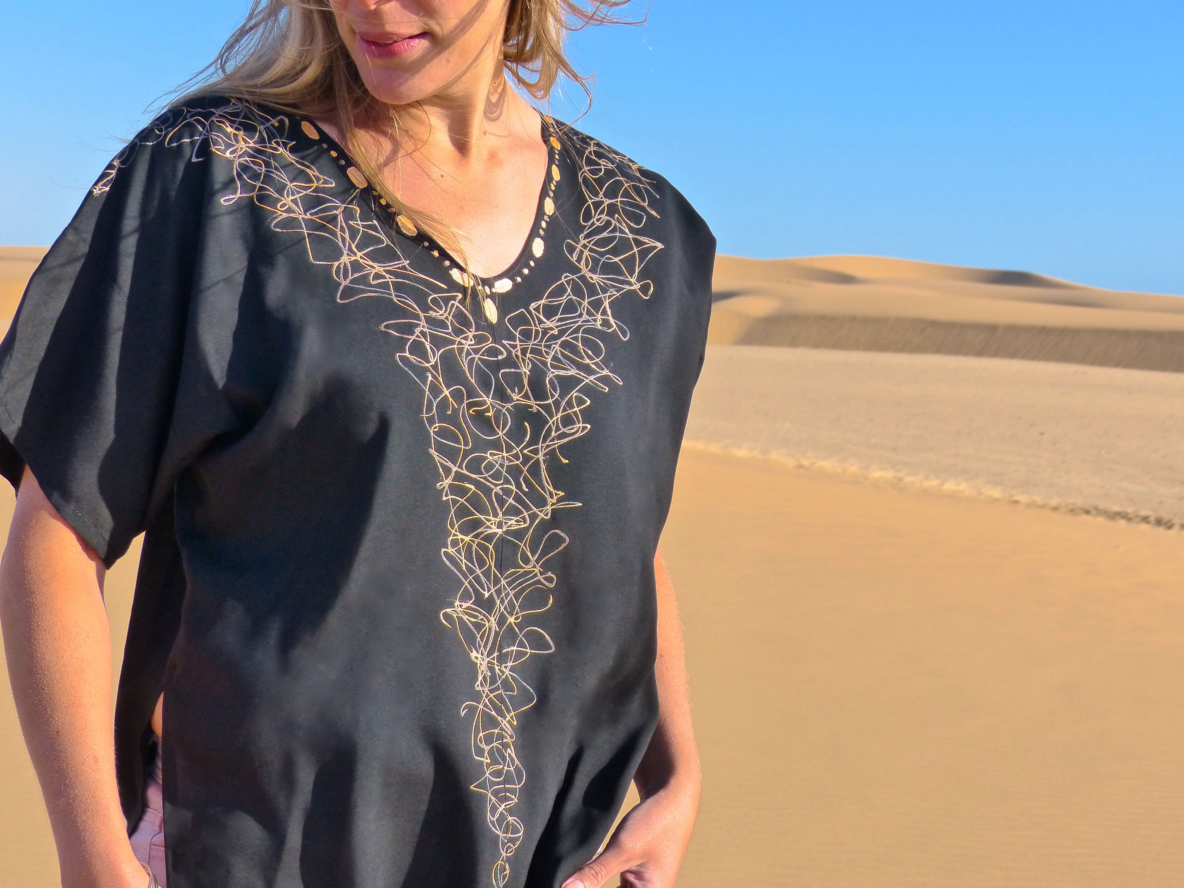 100% Viscose, Handpainted KAFTAN - Royal
