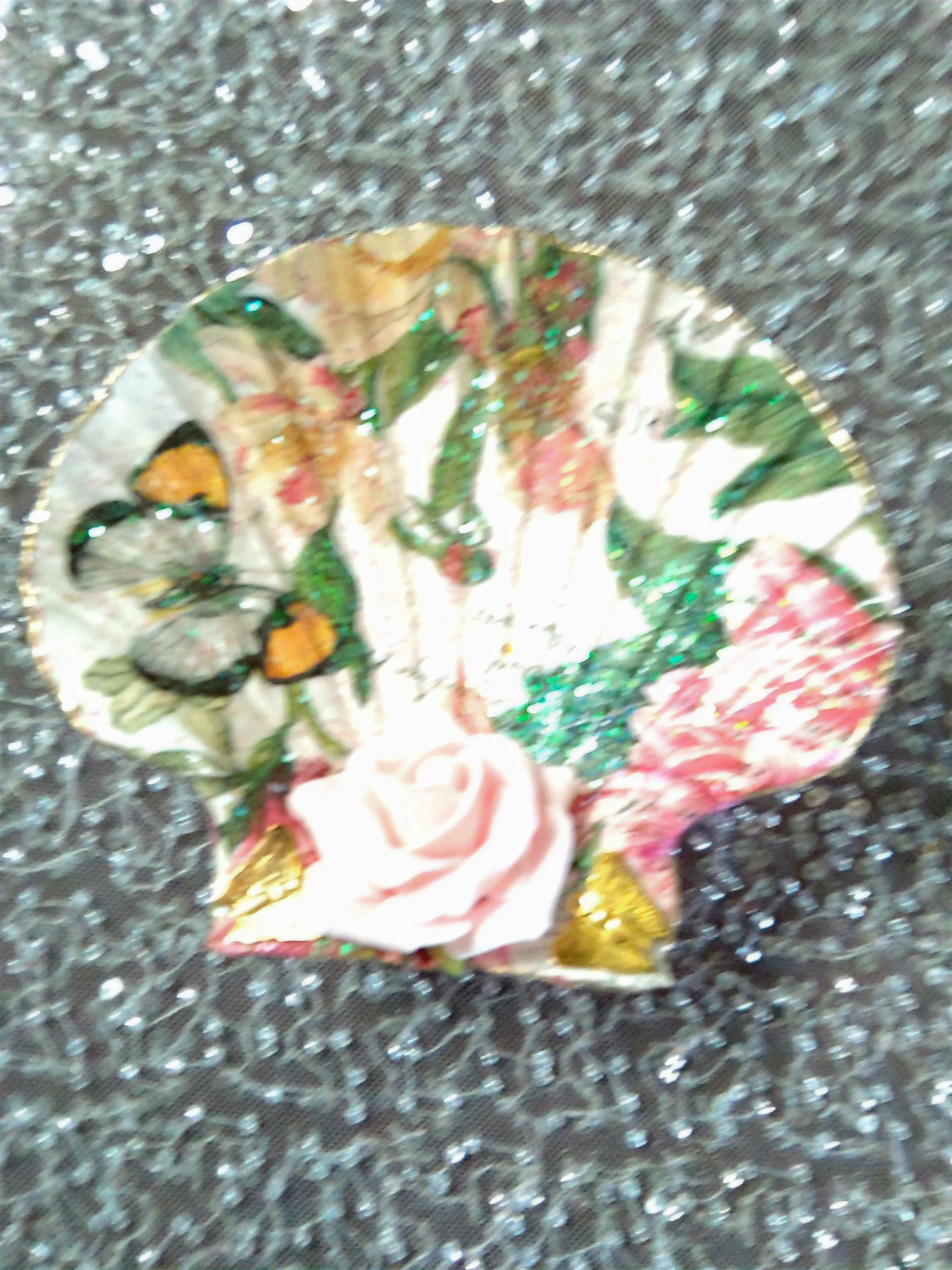 Decoupaged Sea Shell Adorned with Gold Edge
