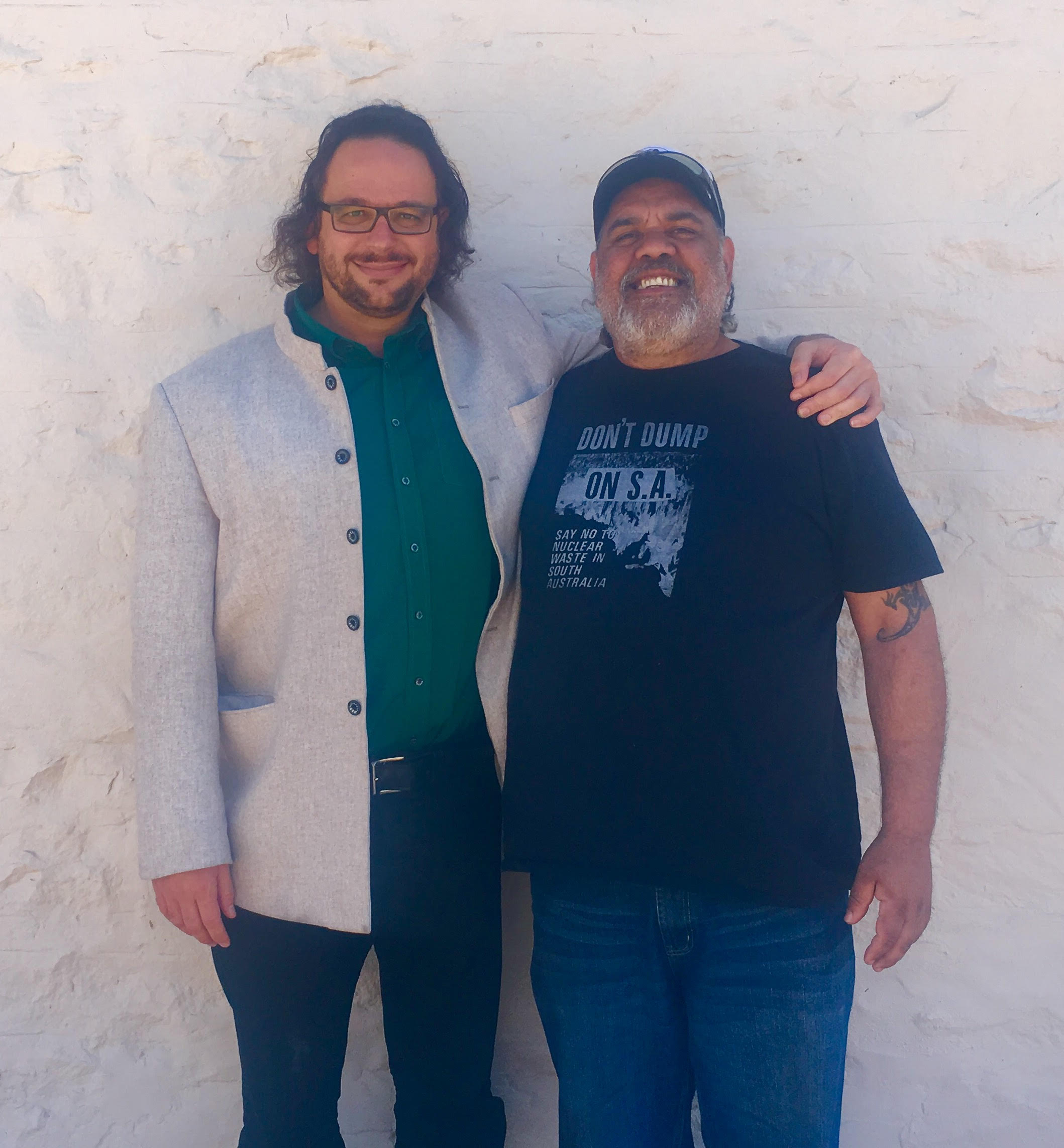 Professor Ghil'ad Zuckermann and Barngarla man Stephen Atkinson, South Australia