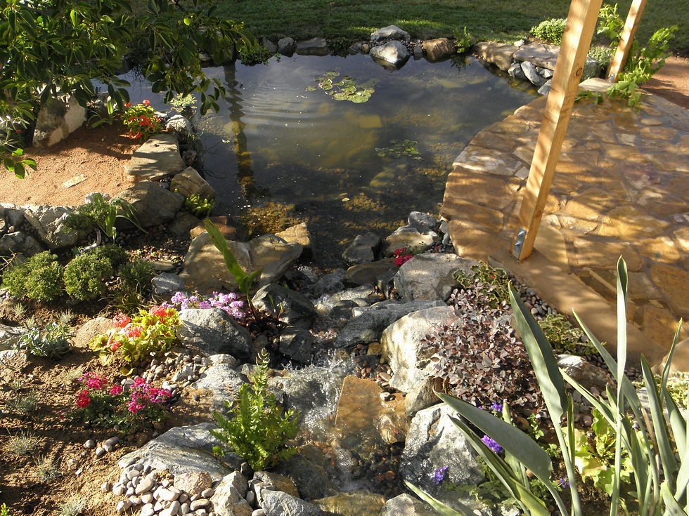 fairy garden waterfall to pond