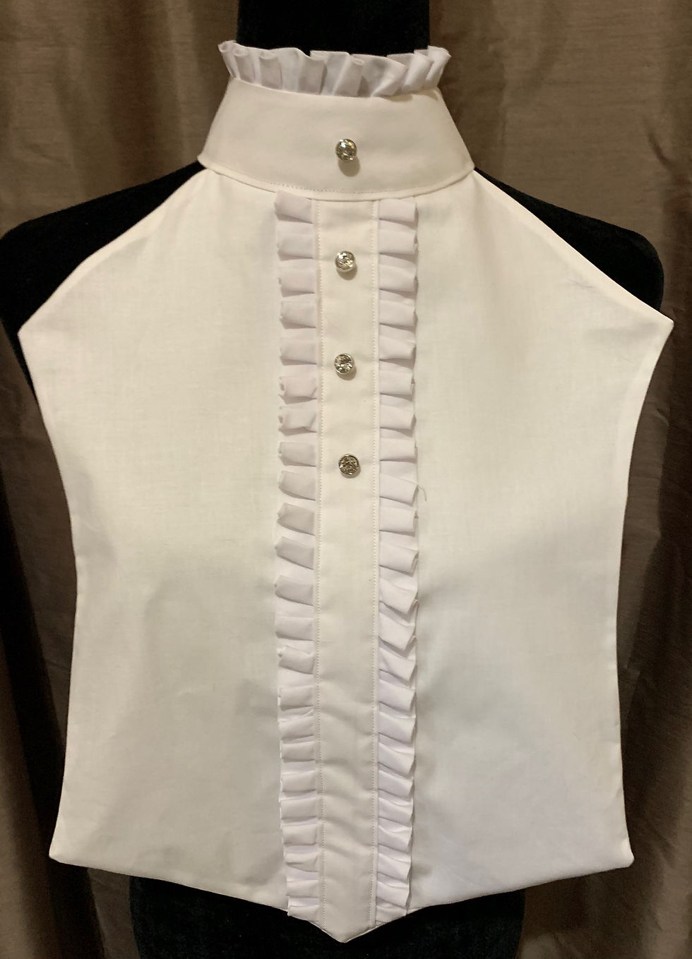 Thumbnail: Hunt Seat/Dressage Show Dickie - White Pleated w/ Rhinestone Button on Collar