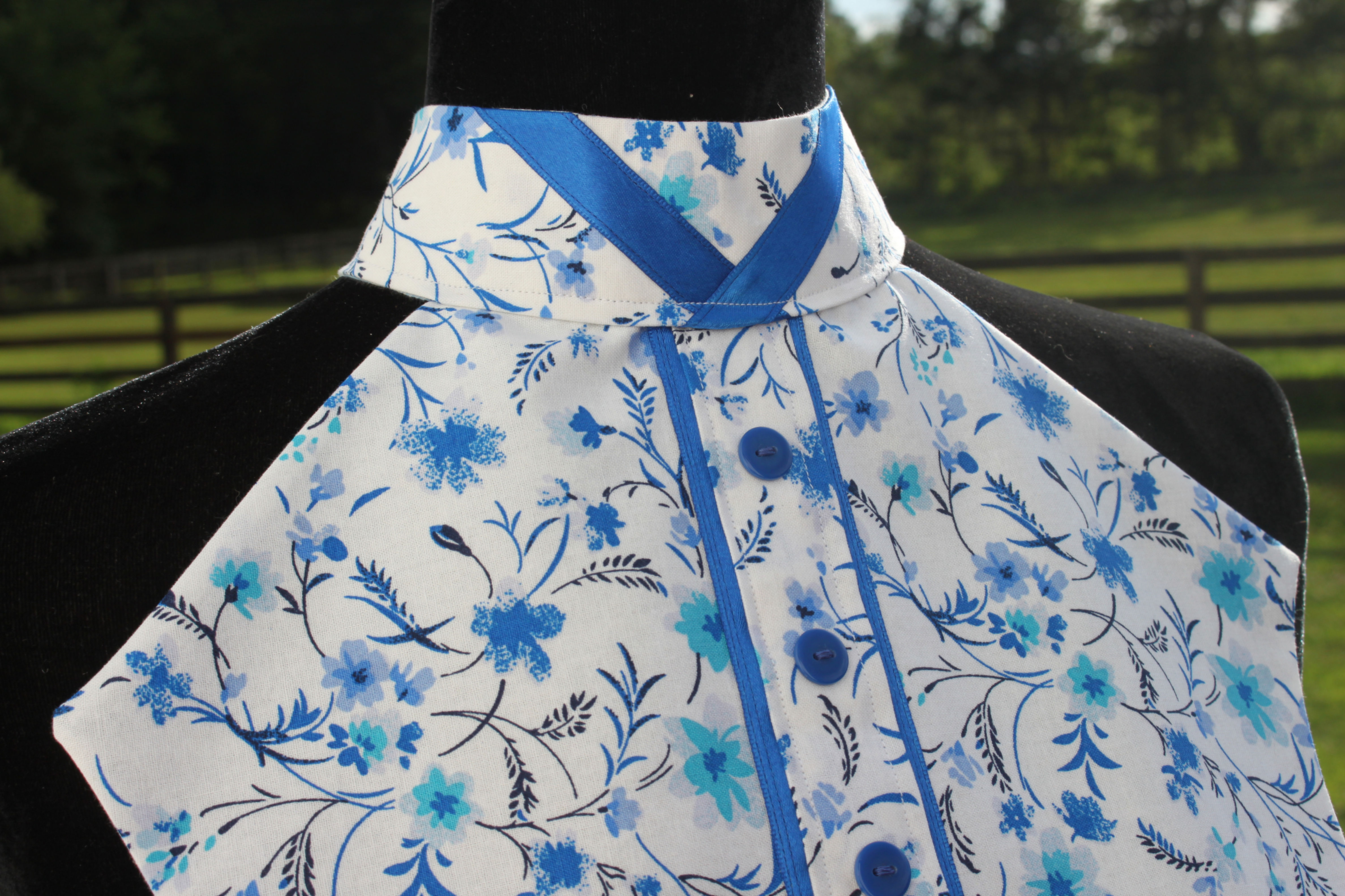 Reversible Hunt Seat Show Dickie -Blue White Floral w/ Royal Trim & Navy Blue