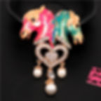 New Horse Heads Necklace or Pin - Pink  Blue w/ Rhinestones - Betsey Johnson