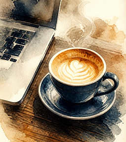 laptop coffee watercolor