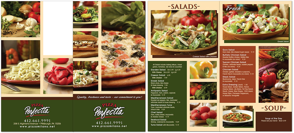 Menu Booklet, Pizza Perfectta
