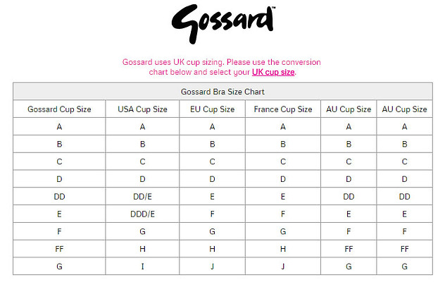 Gossard Cup Size Chart