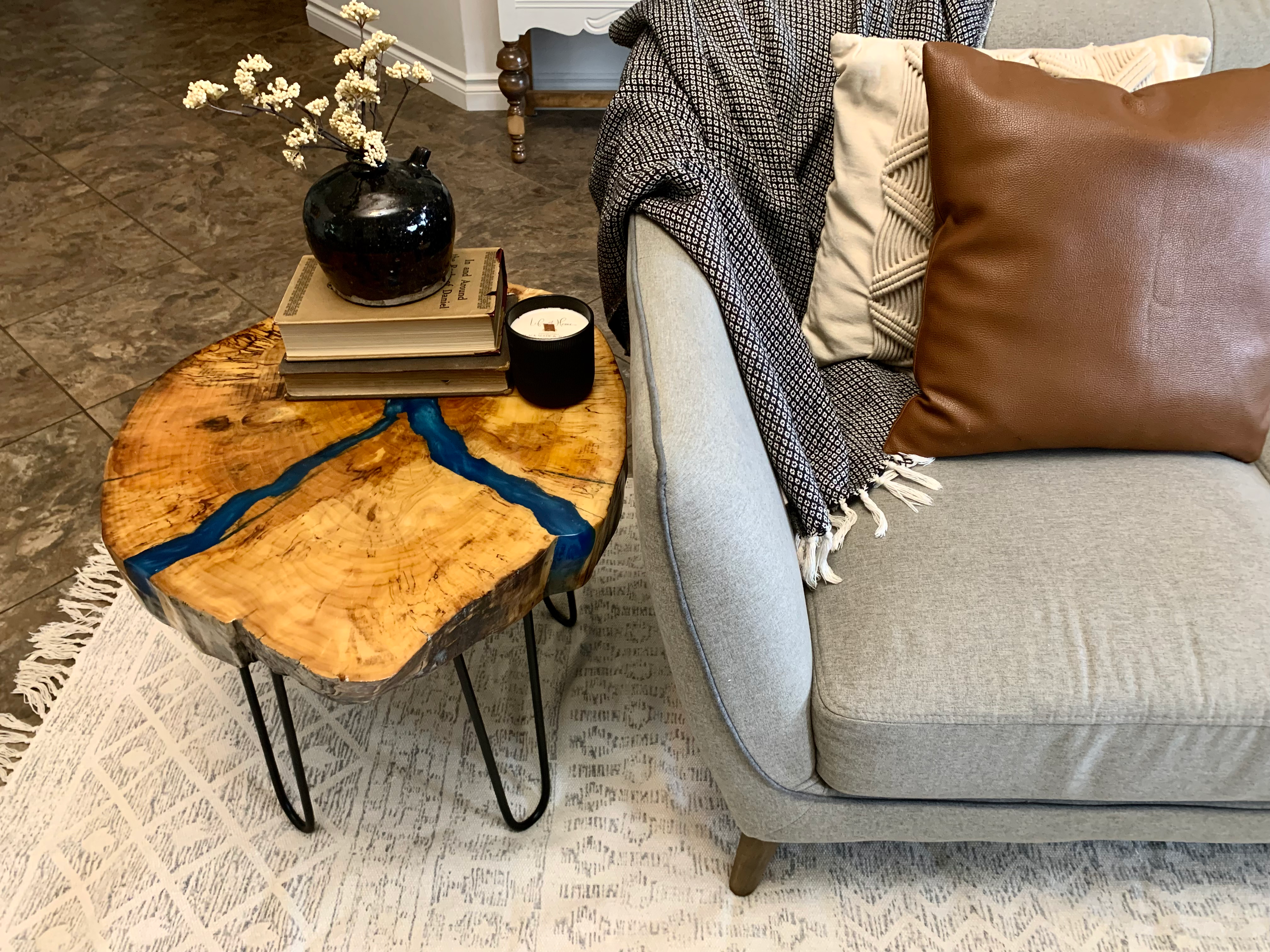 Blue Epoxy River Side Table