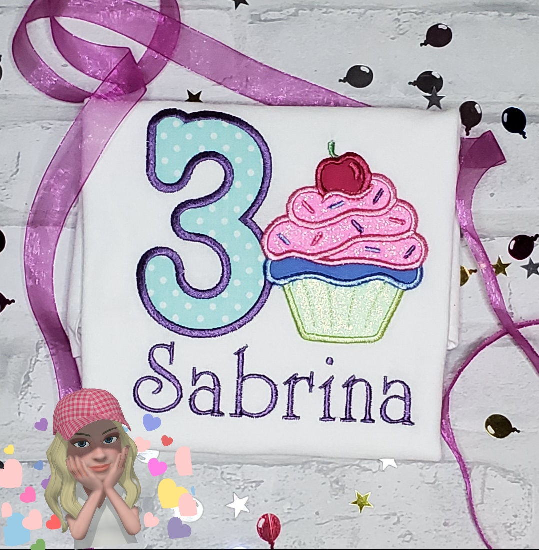 Custom Embroidery Cupcake Birthday Tshirt - birthday cupcake party shirt