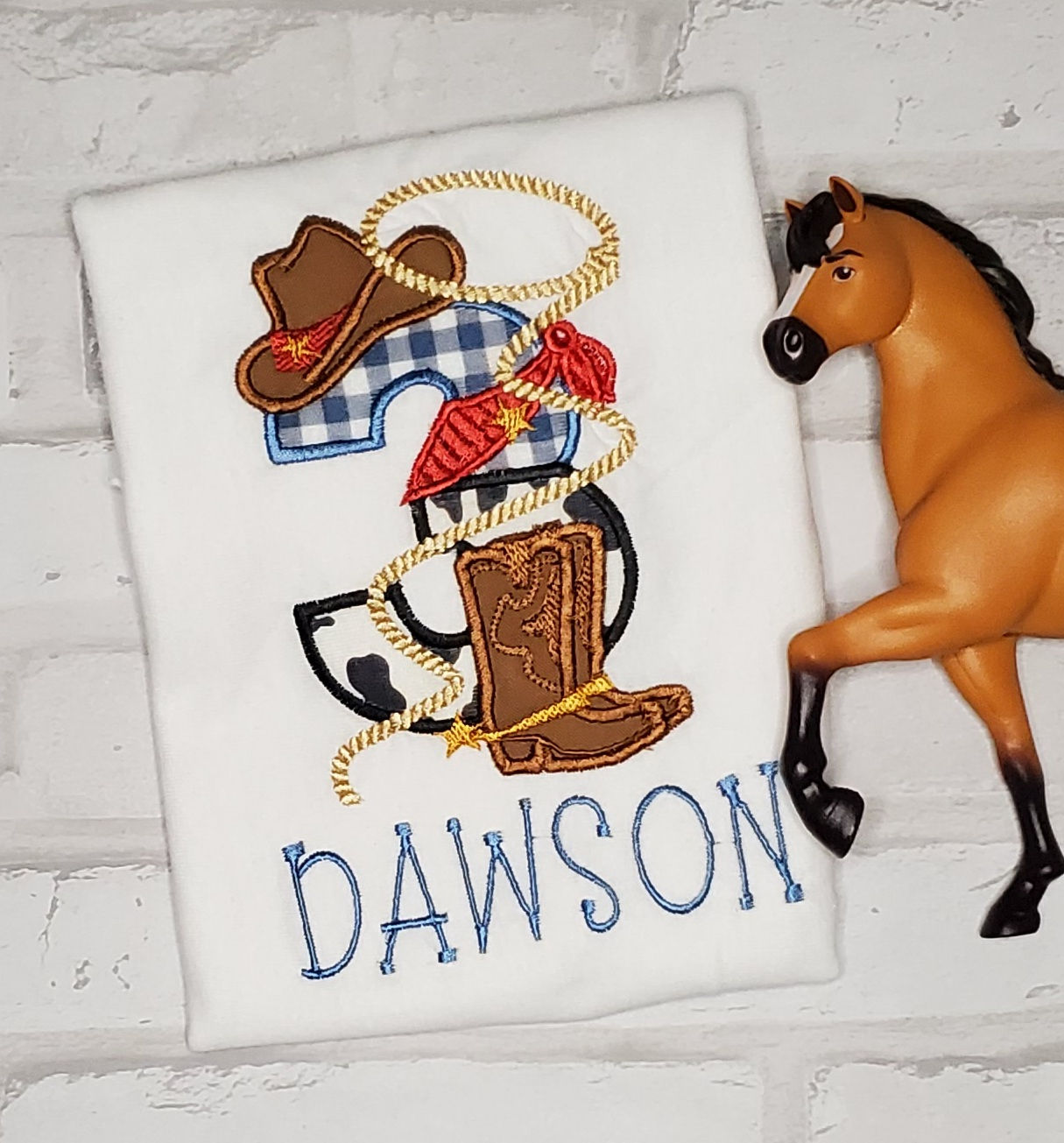 Custom Kids Embroidered Shirt Cowboy or Cowgirl design theme