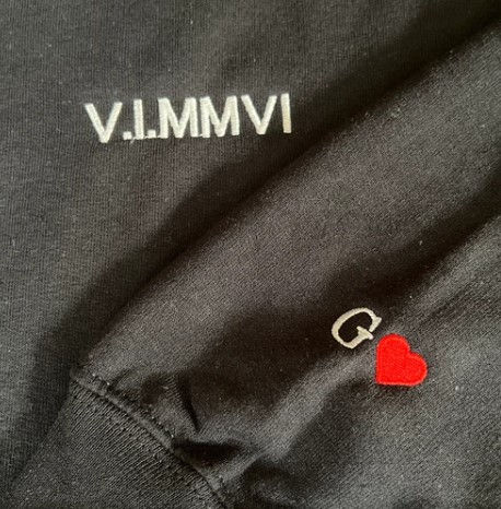 Thumbnail: Custom Embroidered Roman Numeral with Initials on Sleeve | Sweatshirt Hoodie | A