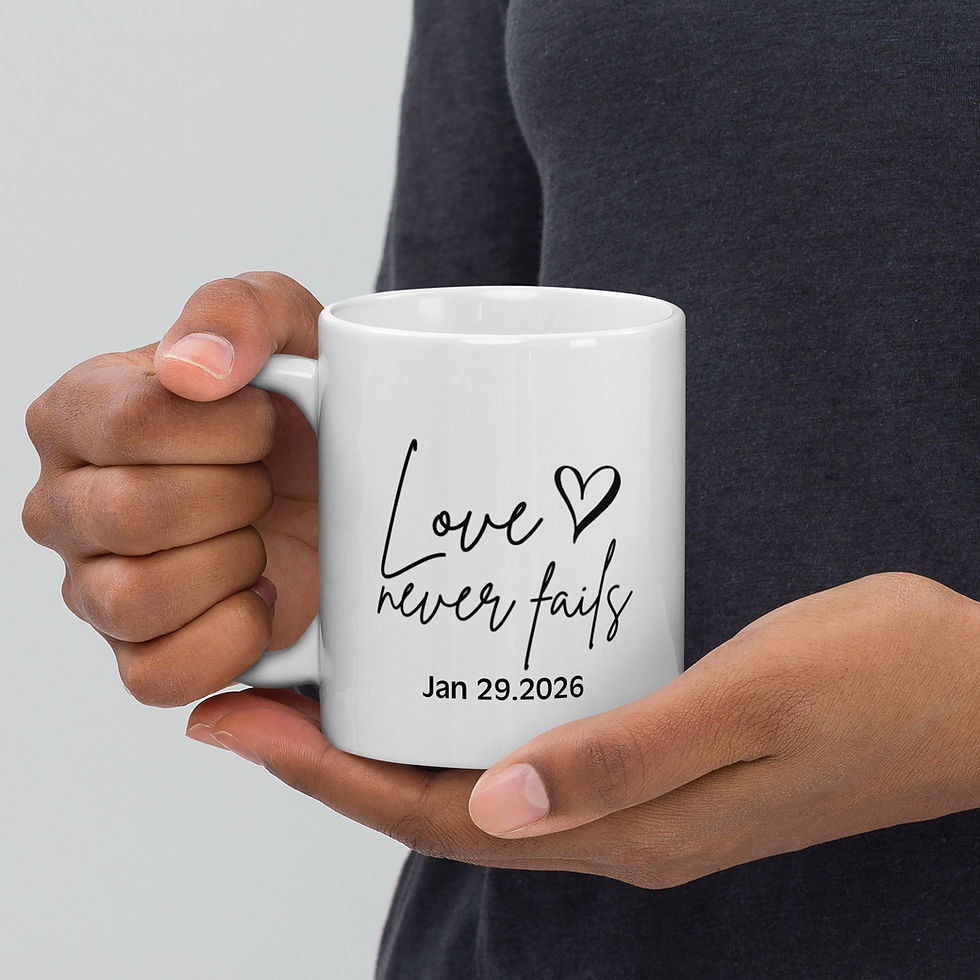 Thumbnail: Love Never Fails – Mug (Custom Message)