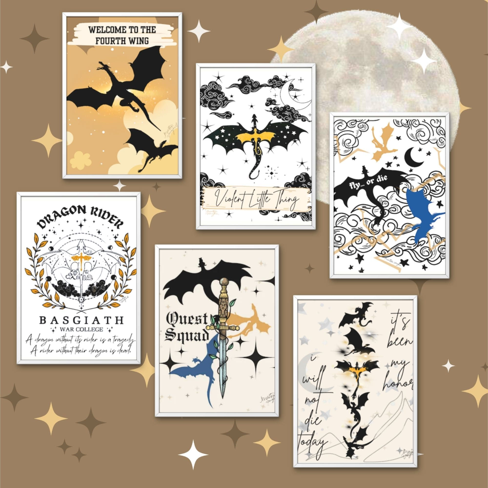 Dragon fantasy book 4th Wing series posters inspired by the books
