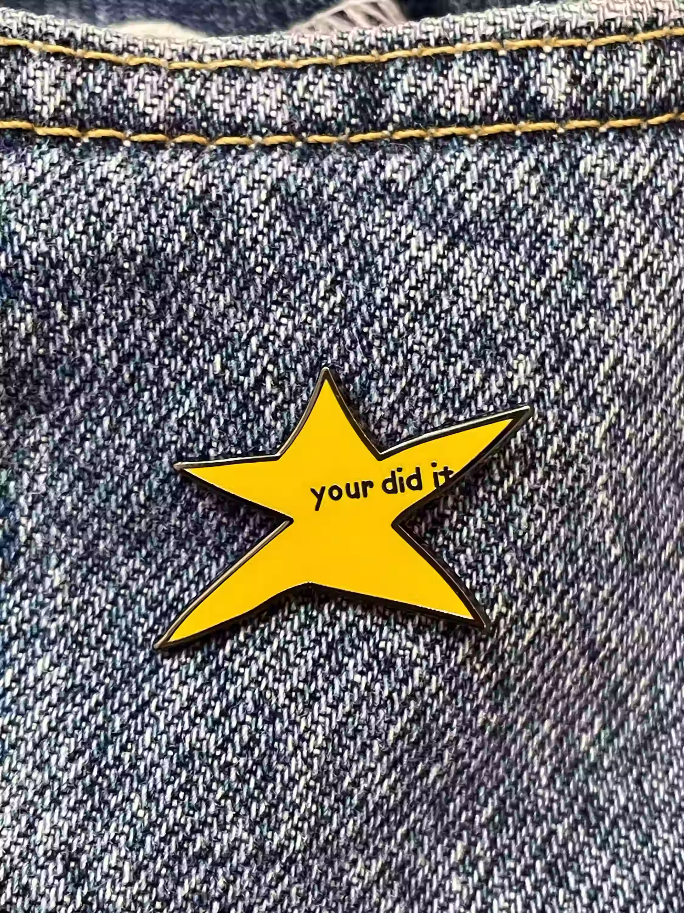 your did it funny gold star misshapen yellow star pin sticker