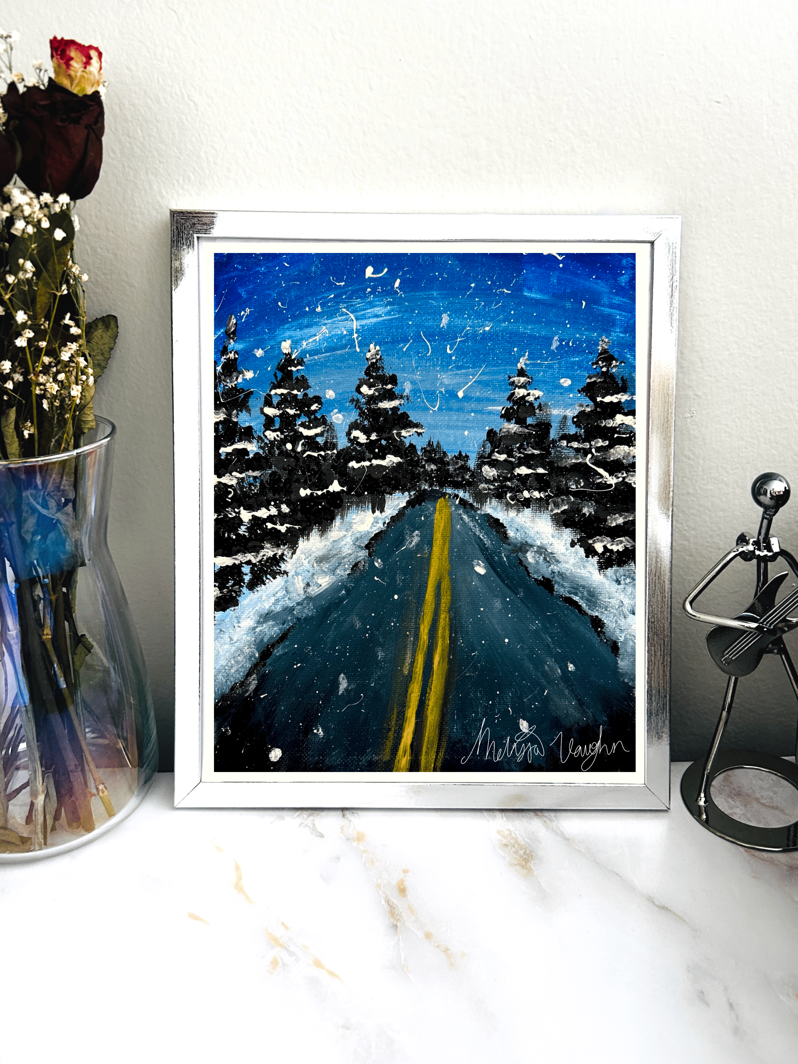 Hand painted depressing sad dark winter storm rd print; wall art poster 8.5 x 11