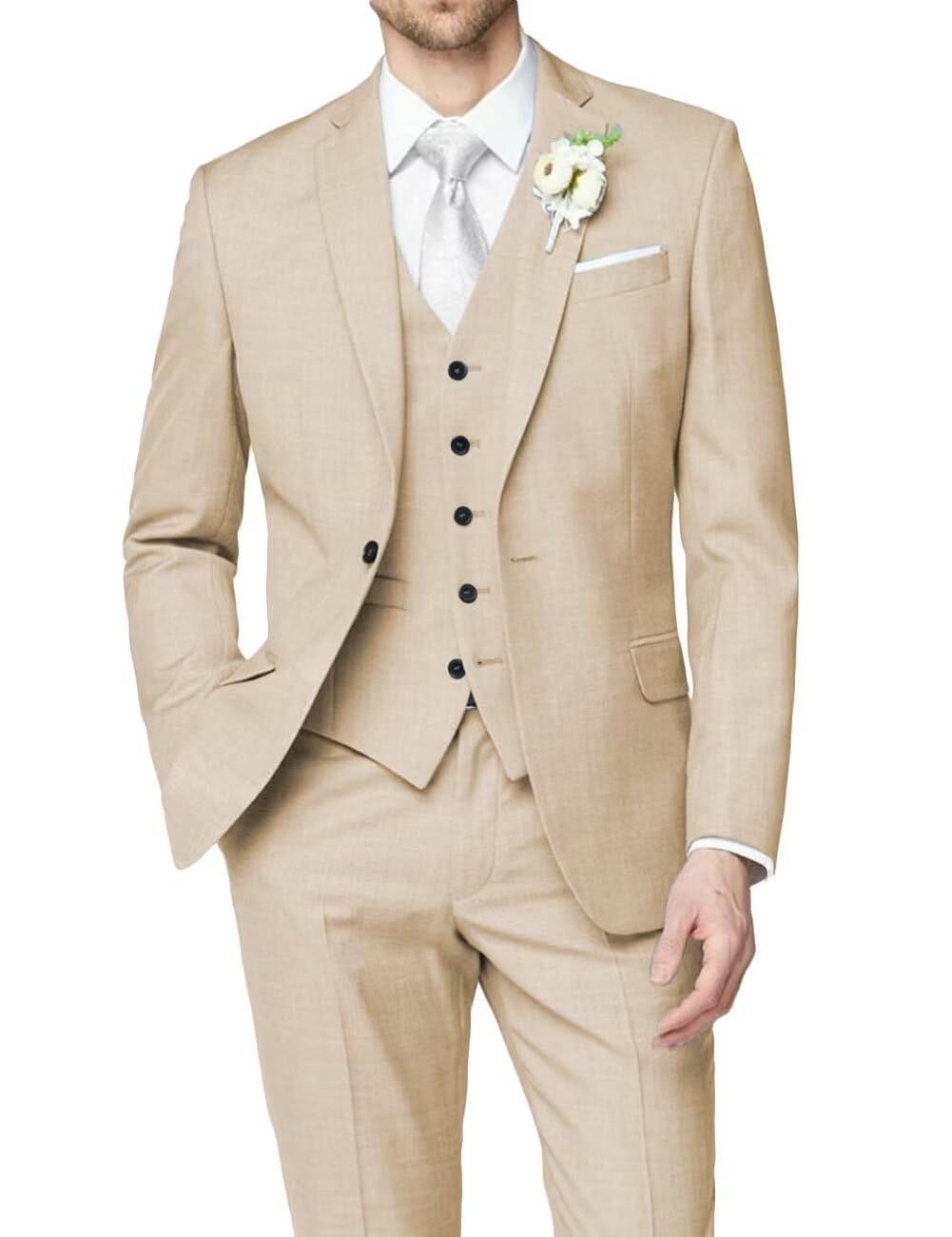 HUUTOE Mens Suits Slim Fit 3 Piece Three Piece Suits for Men Wedding Suit for Me