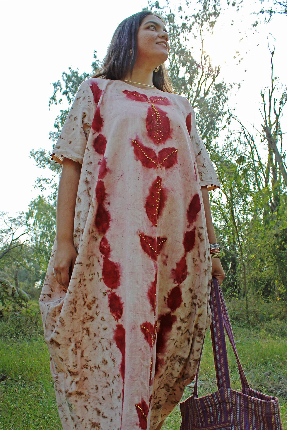 Thumbnail: Bageeya "Baag Bahar" Handwoven Organic cotton Cowl Dress | Bel patra
