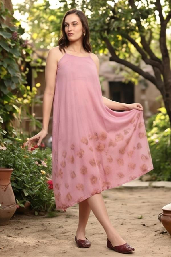Bageeya “Lilac” Pure Mul Strap Dress | Crafted with Sacred Temple Rose and Lac