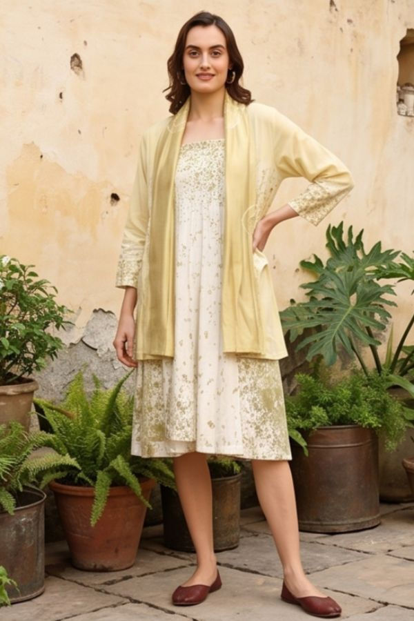 Thumbnail: Bageeya "Mango Masala" Cambric jacket | Amba Haldi & Marigold