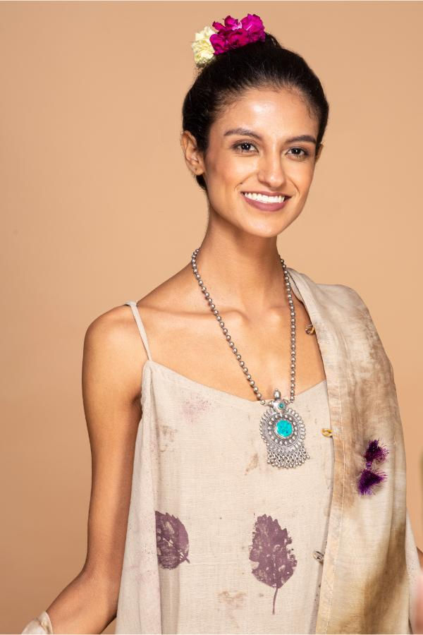 Bageeya “Peony” Handwoven Organic Cotton Strap Dress | Wild leaves & Walnut