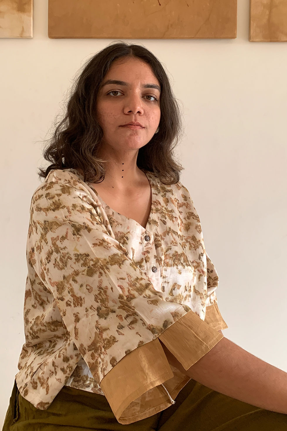 Thumbnail: Bageeya “Haraa Gulab” Natural Dyed Handwoven Mashru Crop Shirt