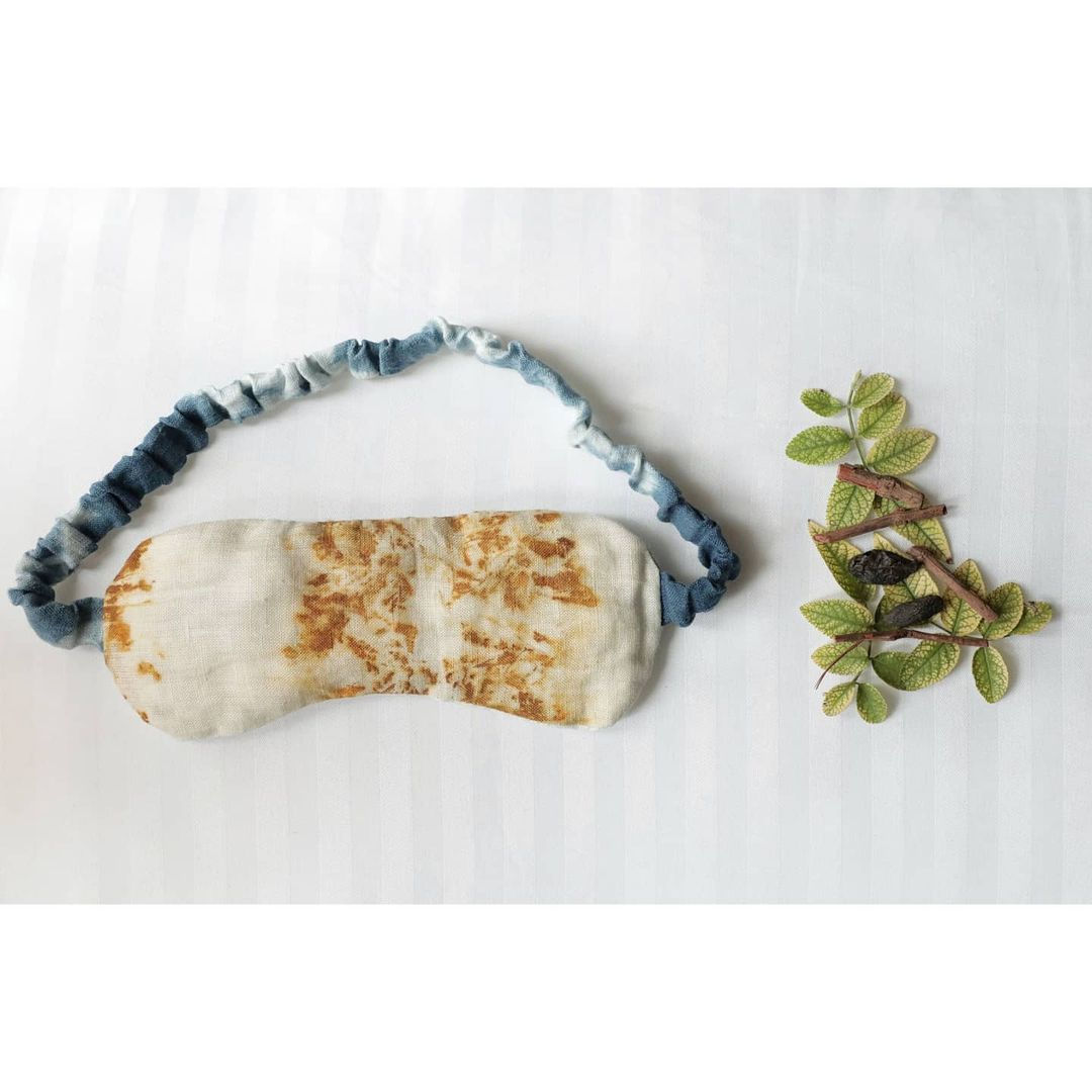 Bageeya Handwoven organic cotton Eco-Printed Eye mask | Sacred Marigold & Indigo