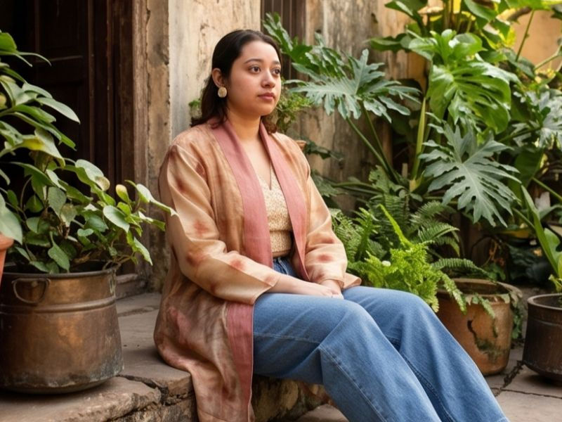 Thumbnail: Bageeya "Madhuban 2.0"  Handwoven Chanderi jacket | Sacred Temple Roses