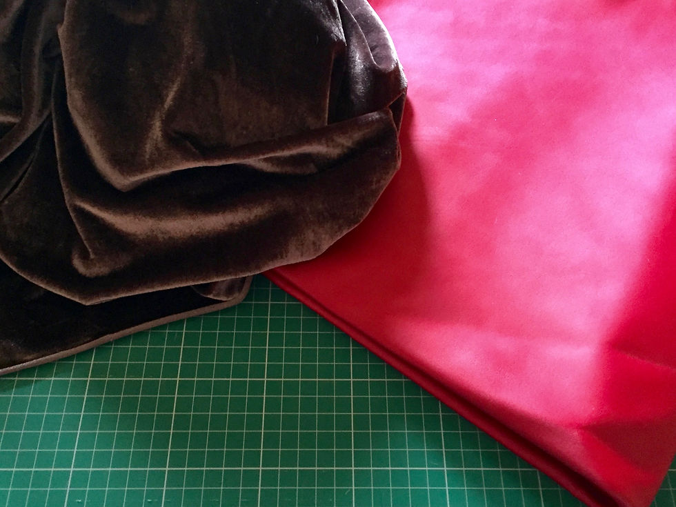 Stretch velvet and red scuba material from Barry's Birmingham