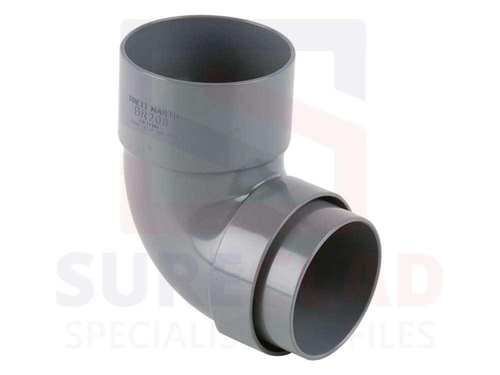 BR209 - 68mm round 112½° offset downpipe bend in grey