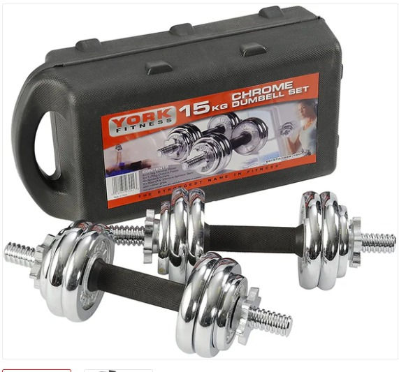 York Fitness 15kg Chrome Dumbbell Set and Case